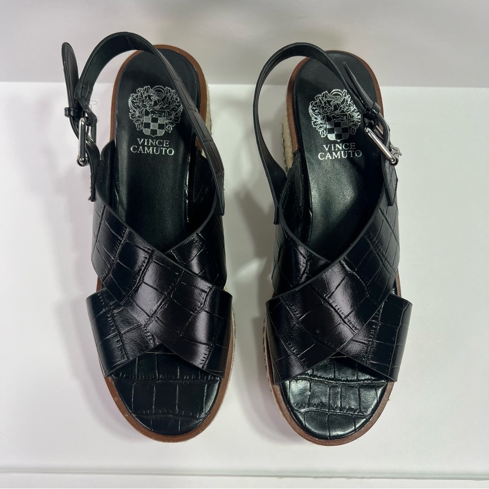 Vince Camuto Marietten Embossed Espadrille Platform Sandals - black croc, 8.5 - Picture 3 of 12